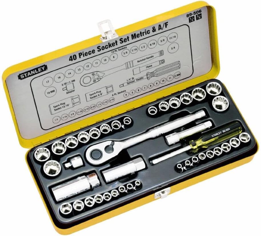STANLEY 1/4 Inch and 3/8 Inch Drive Metric and AF Socket 40 Pieces Set
