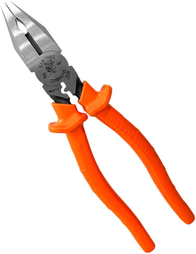 Klein Tools A-12098AEINSBP Insulated Lineman Plier & Cutting Nipper Combo Pack, 1000V Rated, IEC & ASTM Certified, Comfort Grip with Thumbguard, For Cutting ACSR, Screws, Nails and Hardened Wires
