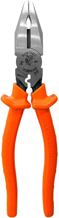 Klein Tools A-12098AEINSBP Insulated Lineman Plier & Cutting Nipper Combo Pack, 1000V Rated, IEC & ASTM Certified, Comfort Grip with Thumbguard, For Cutting ACSR, Screws, Nails and Hardened Wires