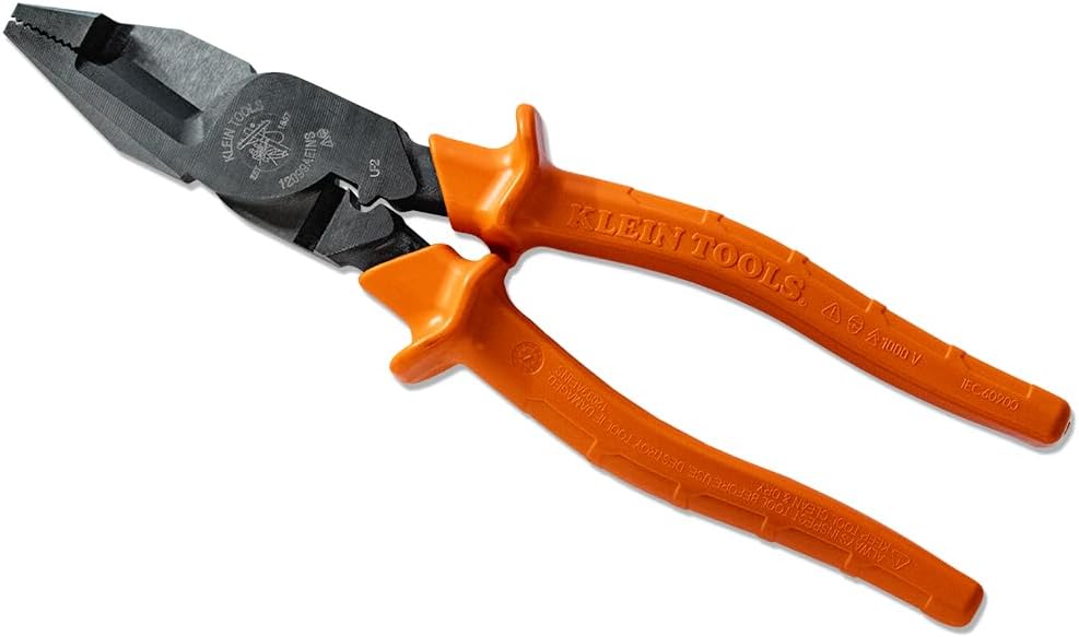 Klein Tools A-12098AEINSBP Insulated Lineman Plier & Cutting Nipper Combo Pack, 1000V Rated, IEC & ASTM Certified, Comfort Grip with Thumbguard, For Cutting ACSR, Screws, Nails and Hardened Wires
