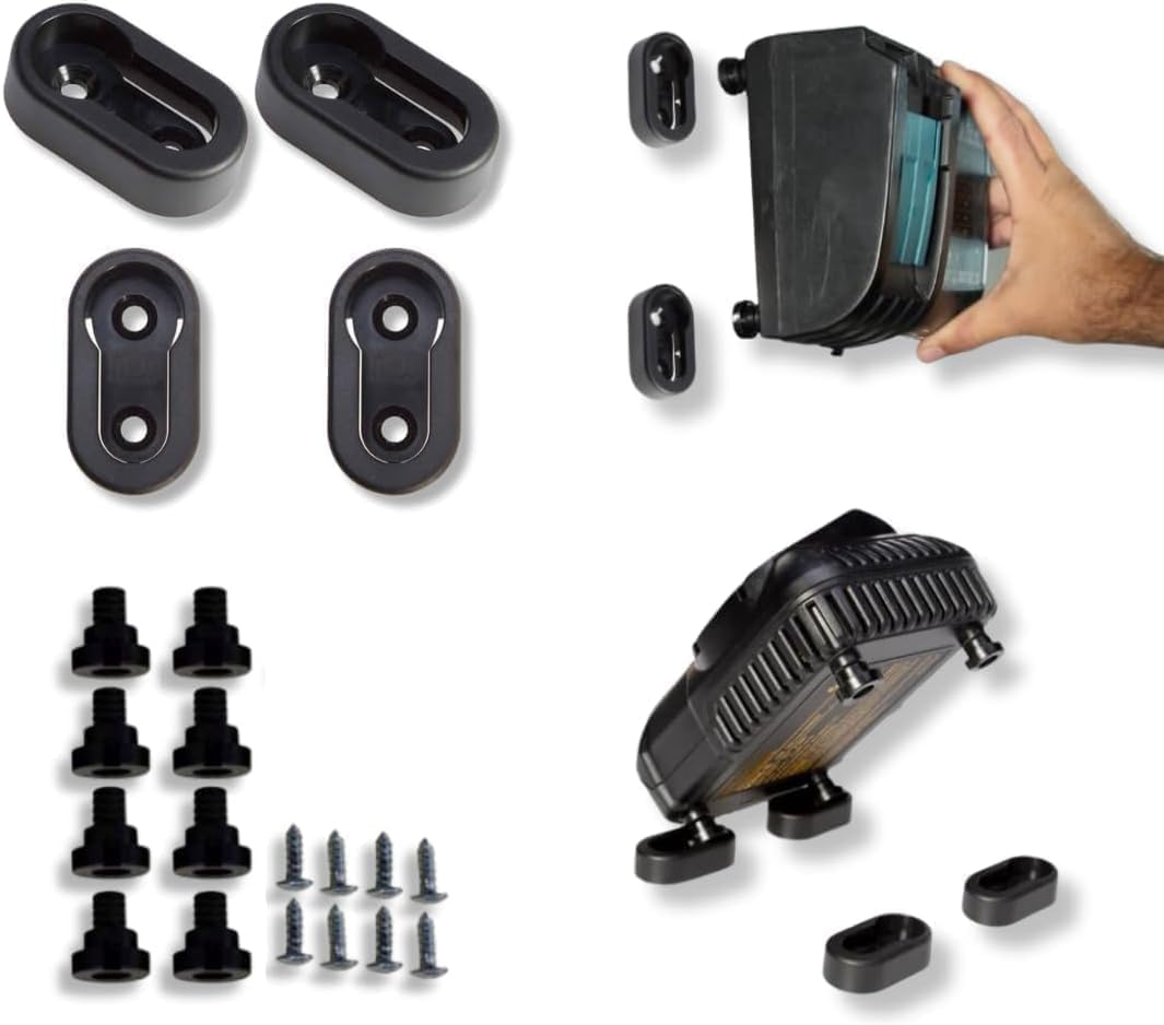 Universal Charger Mount - Power Tool Charger Holder - Universal Charger Wall Mount - Battery Charger Mount - Compatible with DeWalt, Milwaukee, Makita, & More - Injection Molded ABS Plastic