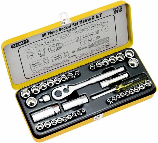 STANLEY 1/4 Inch and 3/8 Inch Drive Metric and AF Socket 40 Pieces Set
