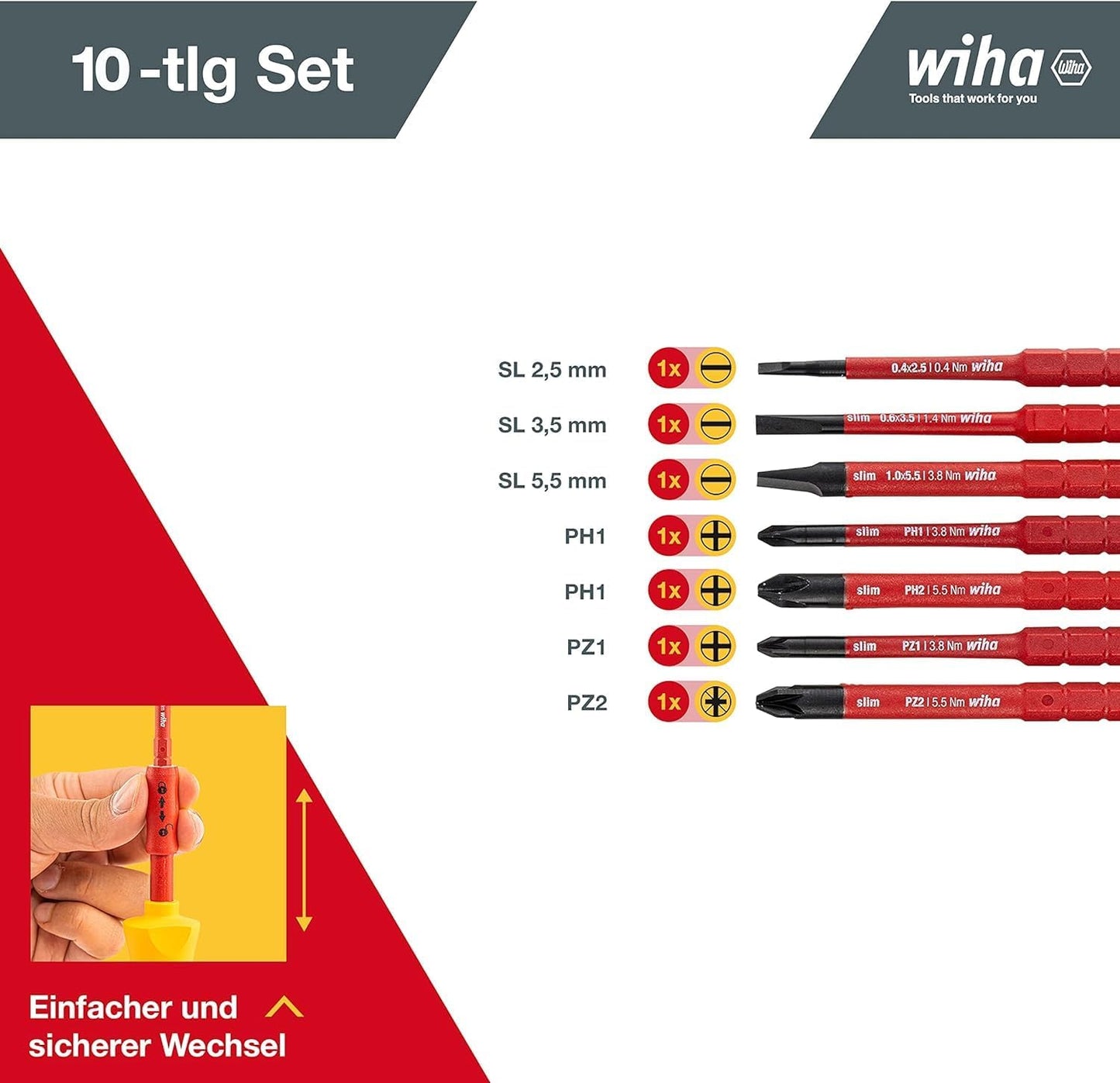 Wiha slimVario 1000V Screwdriver and Bit 18-Piece Set, Assorted