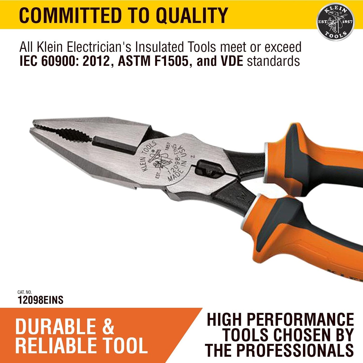Klein Tools A-12098AEINSBP Insulated Lineman Plier & Cutting Nipper Combo Pack, 1000V Rated, IEC & ASTM Certified, Comfort Grip with Thumbguard, For Cutting ACSR, Screws, Nails and Hardened Wires