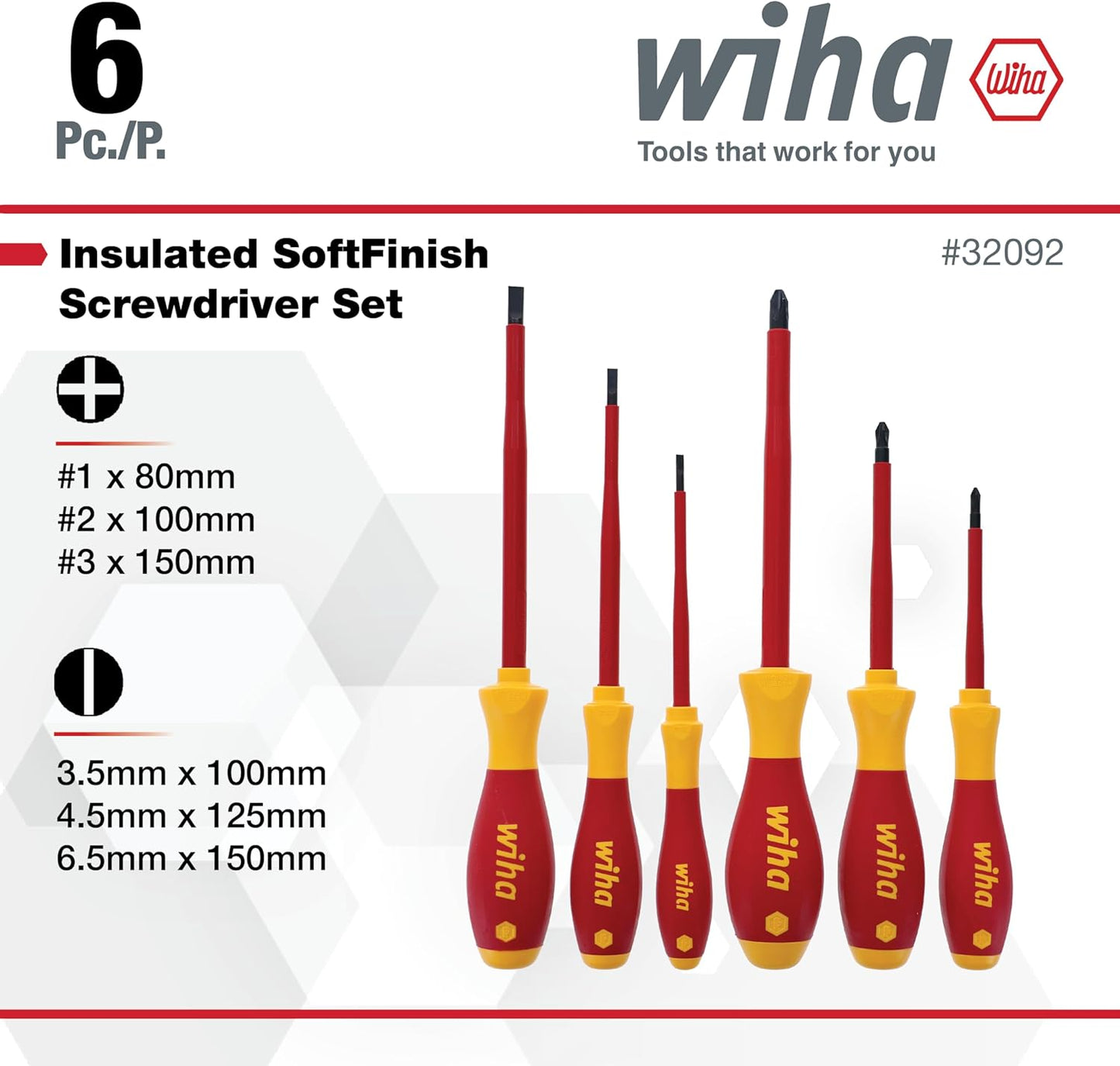 Wiha 32094 Slotted and Phillips Insulated Screwdriver Set, 1000 Volt, 13 Piece
