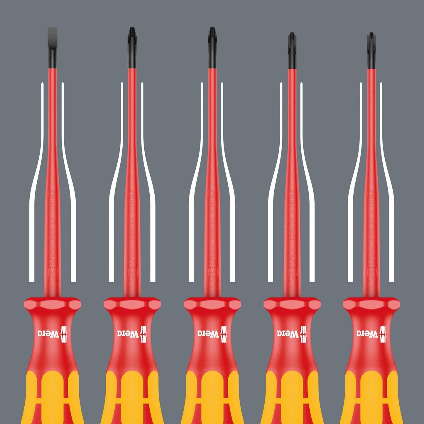 Wera 160 iSS/7 Kraftform Plus Series 100 Screwdriver 7 Piece Set with Reduced Blade and Smaller Handle Diameter