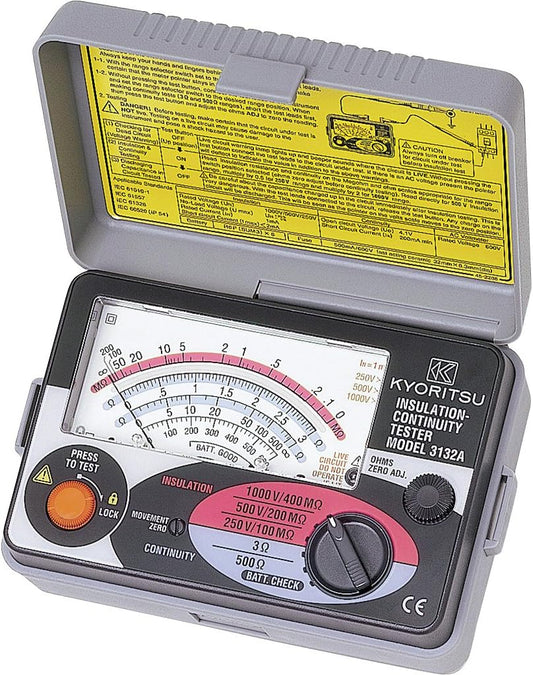 KYORITSU KEW 3132A Analogue Tester for Electricians Multimeter for Measuring Low Voltage Resistance and Continuity Test with Short Circuit Current of 200 mA Grey