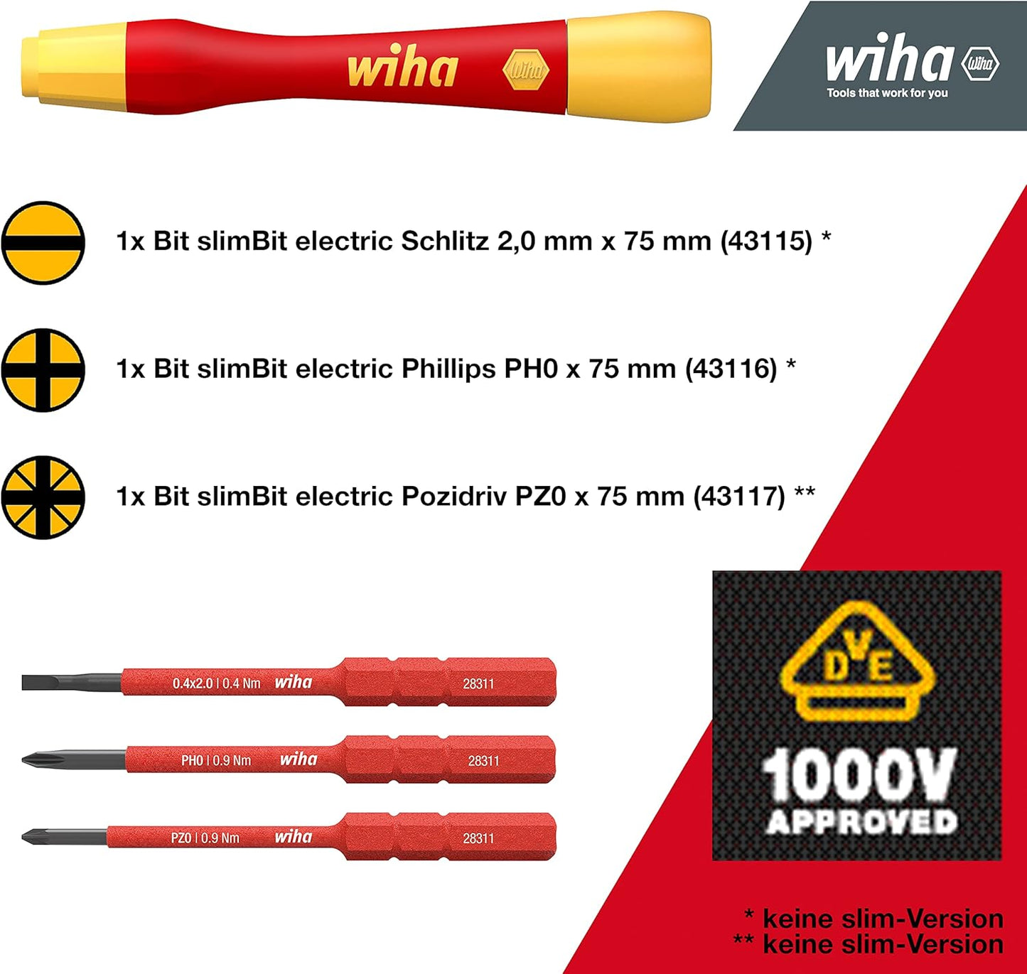 Wiha slimVario PicoFinish Electric Fine Screwdriver 4-Piece Set