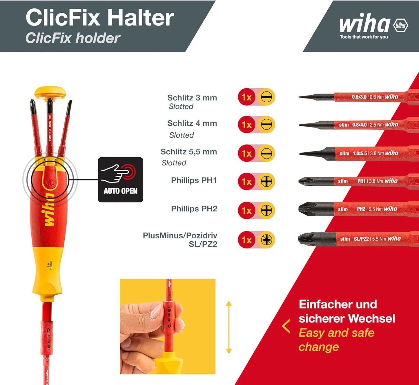 Wiha 38613 LiftUp Bit Holding Screwdriver with Bit Magazine (7-Pieces)