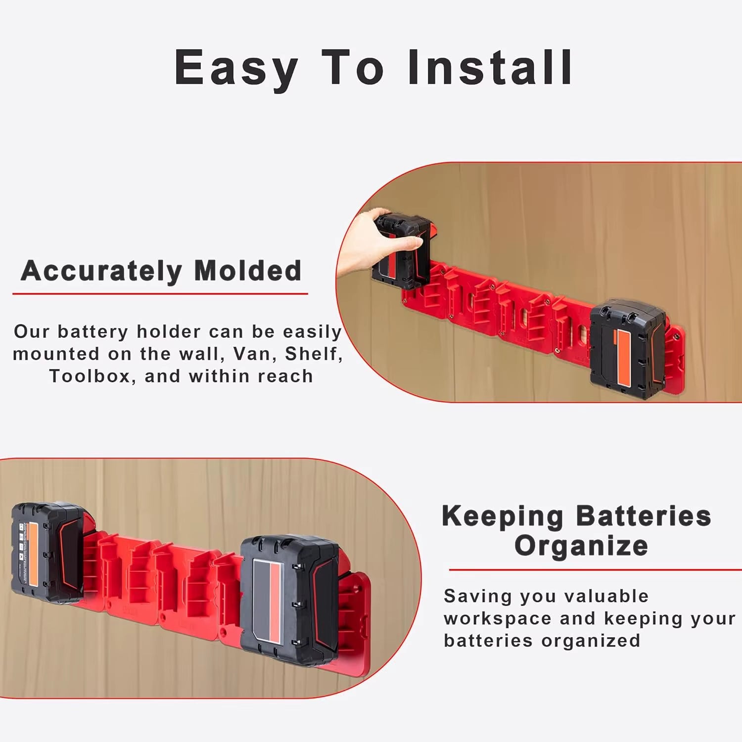 5 Pack Battery Holder Battery Mount for Milwaukee 18V Battery Dock Holder Fit for 48-11-1815 48-11-1828 48-11-1850 Battery 5Pcs
