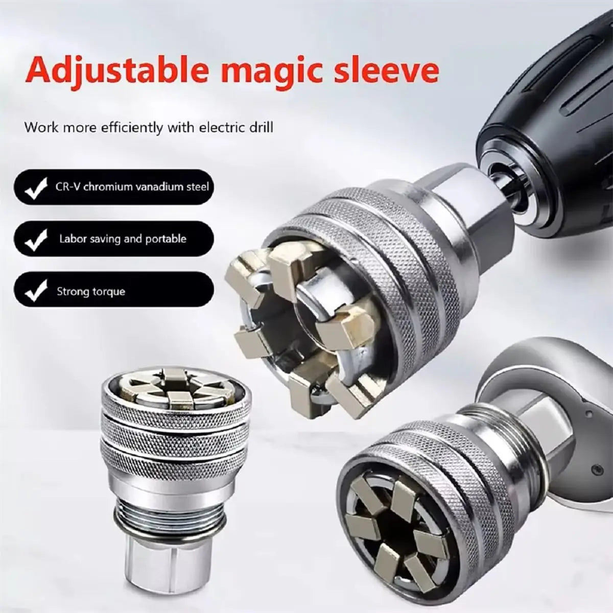 Universal Electric Wrench Sleeve Converter Fits for Standard 3/8-3/4'' 10 to 19Mm Super Socket Multifunctional Drive Wrench Tool