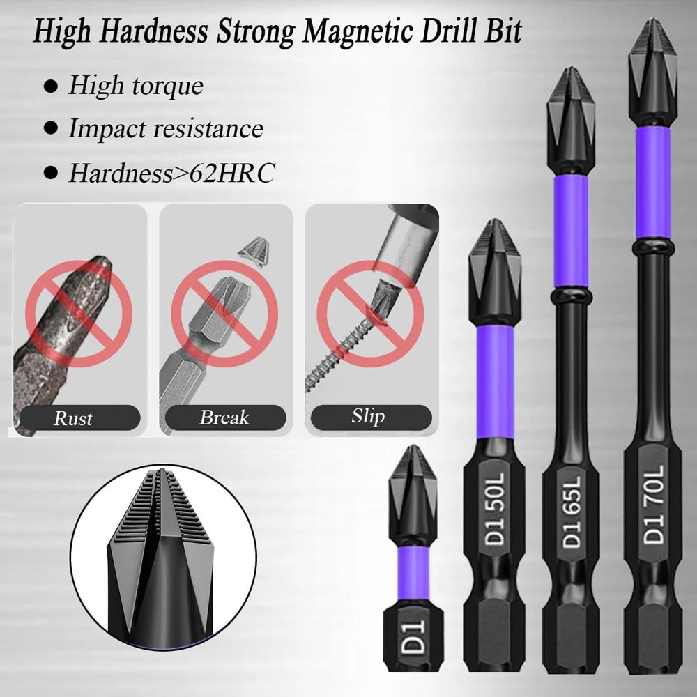 6/12 Pcs Magnetic Screwdriver Bits Non-Slip Shockproof Phillips Impact Bits Hex Shank Alloy Steel Bits Suitable for Power Tools