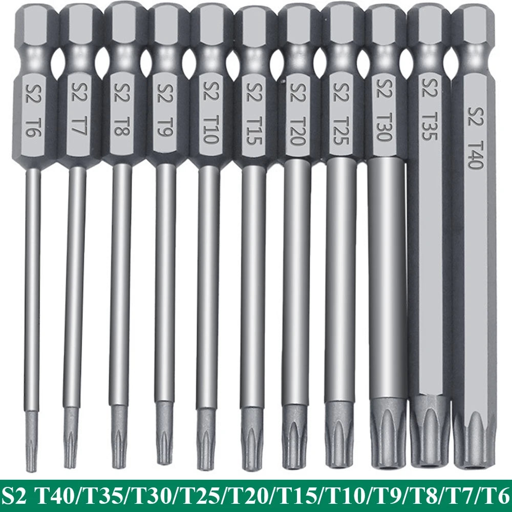 11 PCS Torx Security Bit Set S2 Steel Magnetic Security Screwdriver Set 50/100Mm Star Screwdriver Set for Shark Vacuum T6-T40