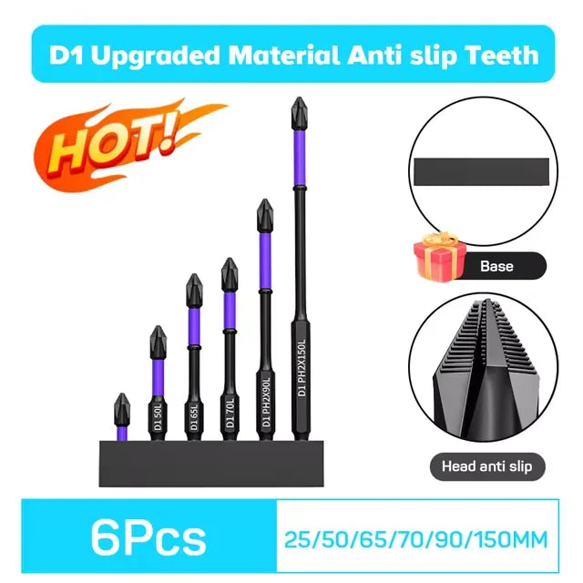 6/12 Pcs Magnetic Screwdriver Bits Non-Slip Shockproof Phillips Impact Bits Hex Shank Alloy Steel Bits Suitable for Power Tools