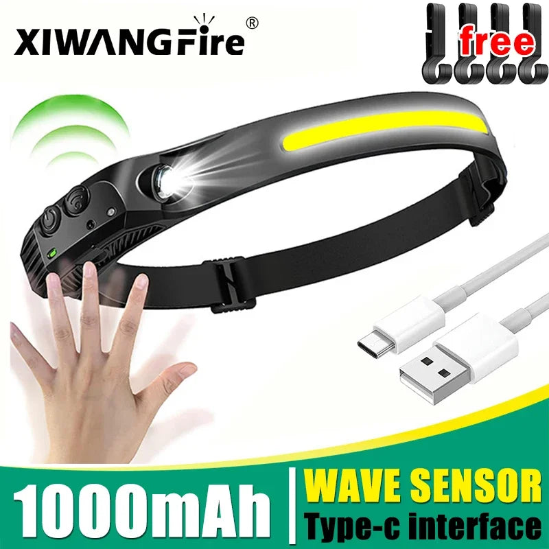 Illuminate Your Adventures with the COB LED Headlamp - USB Rechargeable, Motion Sensor, and 5 Versatile Lighting Modes!