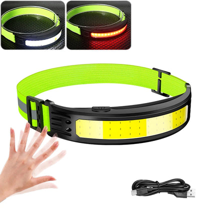 Illuminate Your Adventures with the COB LED Headlamp - USB Rechargeable, Motion Sensor, and 5 Versatile Lighting Modes!