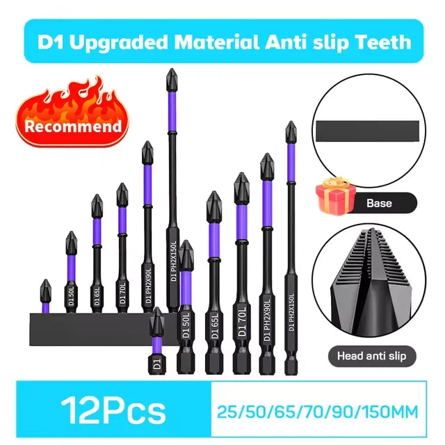 6/12 Pcs Magnetic Screwdriver Bits Non-Slip Shockproof Phillips Impact Bits Hex Shank Alloy Steel Bits Suitable for Power Tools