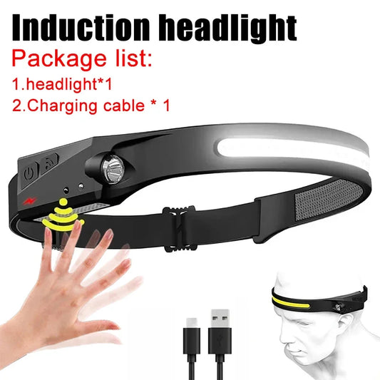 Illuminate Your Adventures with the COB LED Headlamp - USB Rechargeable, Motion Sensor, and 5 Versatile Lighting Modes!
