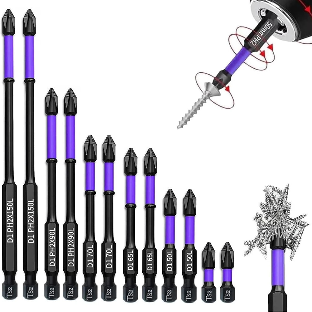 6/12 Pcs Magnetic Screwdriver Bits Non-Slip Shockproof Phillips Impact Bits Hex Shank Alloy Steel Bits Suitable for Power Tools