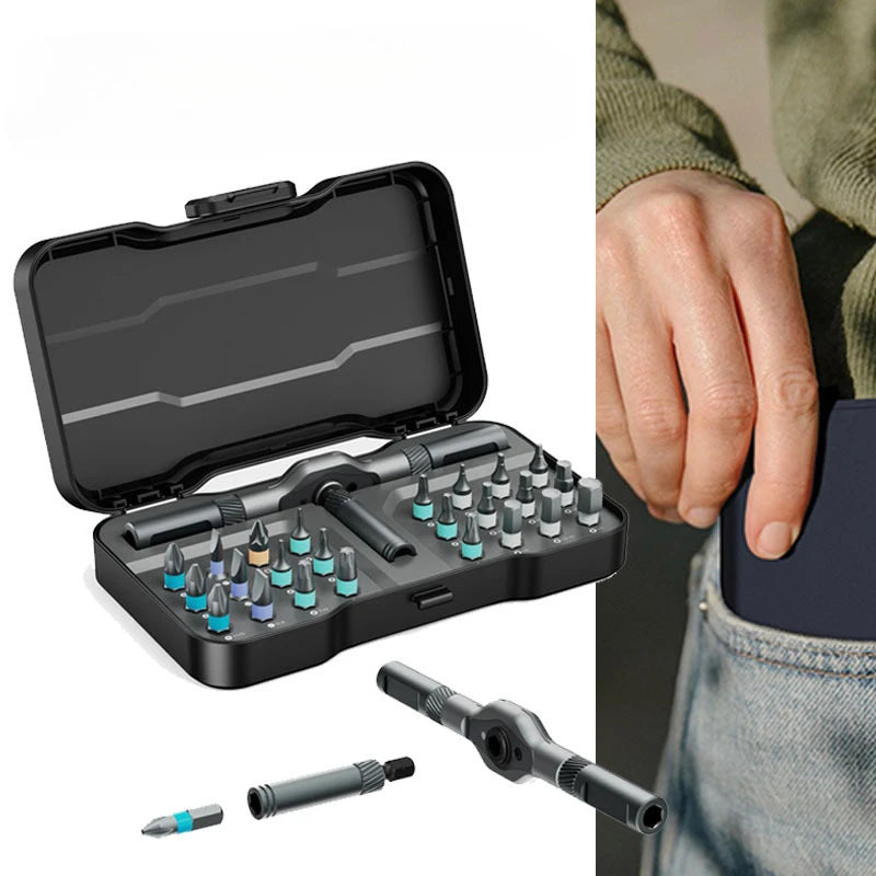 24-In-1 Multifunction Ratchet Screwdriver Magnetic Bits Mini Repair Tool Kit 